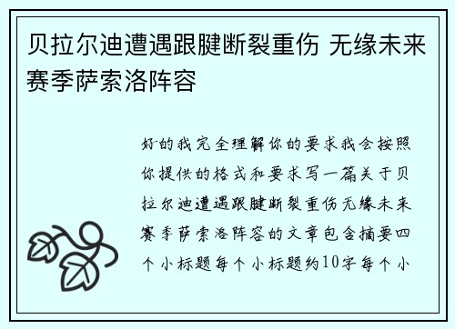贝拉尔迪遭遇跟腱断裂重伤 无缘未来赛季萨索洛阵容